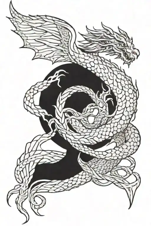ouroboros dragon, trident incorporated with ropes intertwined tattoo design idea