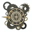 ouroboros and trident with ropes intertwined tattoo design idea