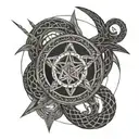 ouroboros and trident with ropes intertwined tattoo design idea