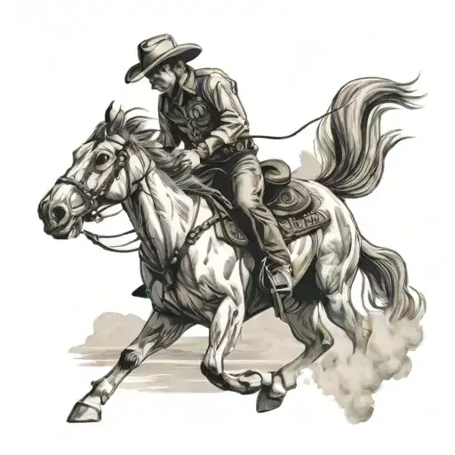 A cowboy riding a horse in a traditional western scene tattoo design idea