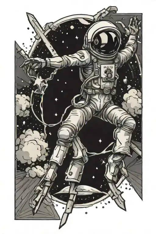 astronaut crucifixion tattoo design idea