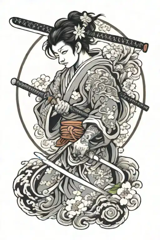japanese guardian angel holding a sword tattoo design idea