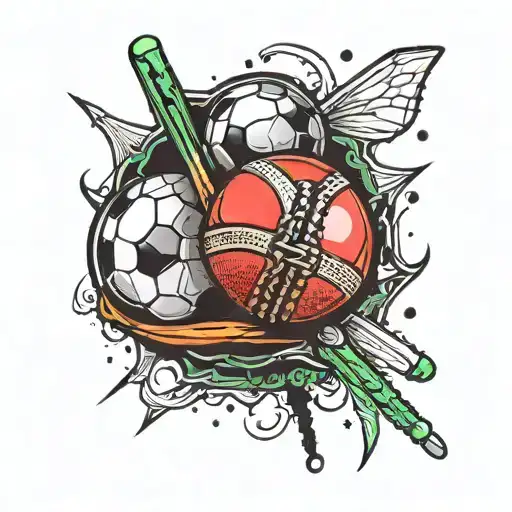 A cricket ball and a soccer ball merging together to symbolize your love for both sports tattoo design idea