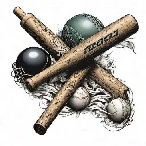 Cricket bat and ball intertwined with a phrase tattoo design idea