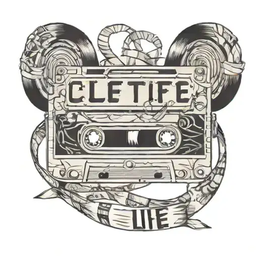 Casette Tape with Pencil inside with the ribbon spelling out life tattoo design idea
