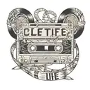 Casette Tape with Pencil inside with the ribbon spelling out life tattoo design idea