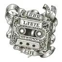 Casette Tape with Pencil inside with the ribbon spelling out life tattoo design idea
