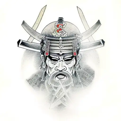 cuerpo completo de samurai de perfil con espada en la mano tattoo design idea