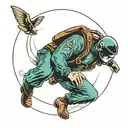 skydiver free falling dark chakra symbols heavy metal tattoo design idea