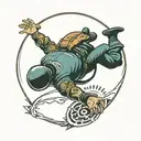 skydiver free falling dark chakra symbols heavy metal tattoo design idea