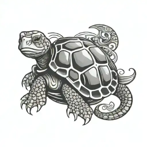 funny turtle with shell yin and Yang represented by tiger and dragon tattoo design idea