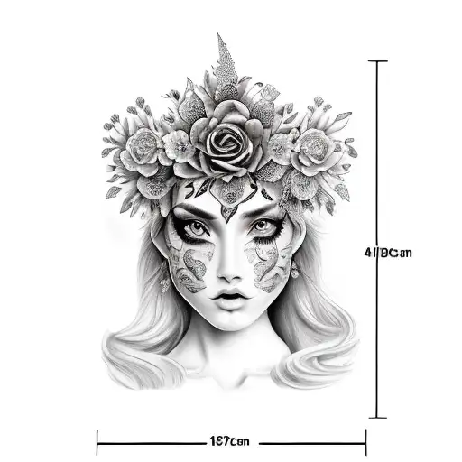 mujer flores espalda espada tattoo design idea