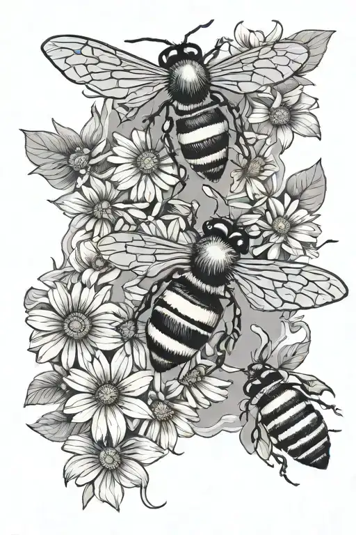 bumble bee daisy chain honeycomb sleeve tattoo design idea