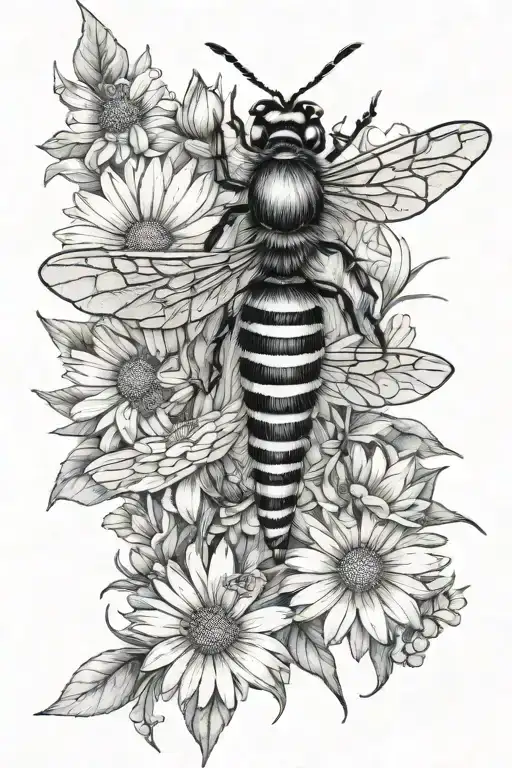 bumble bee dragonfly daisy chain tattoo design idea