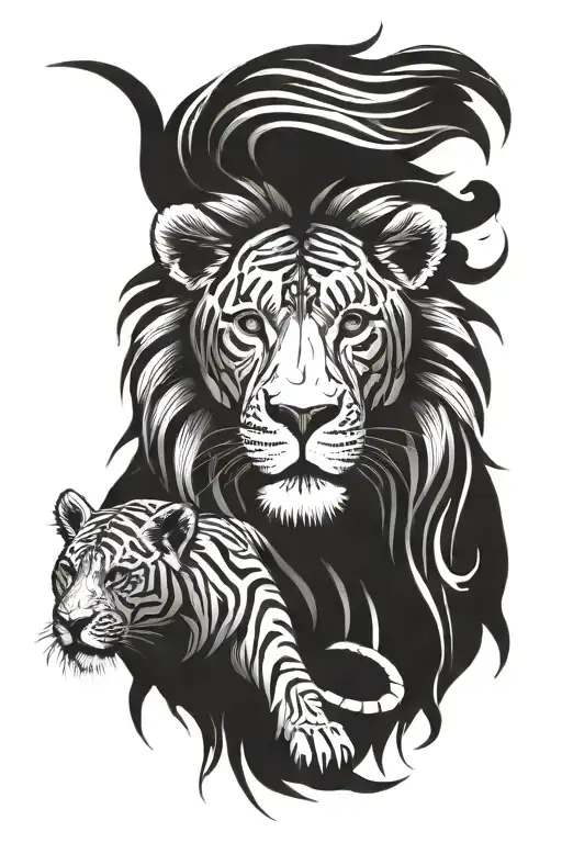 a person who love lions elephants and bears and has a dark past of crime that he has left now for the corporate world tattoo design idea