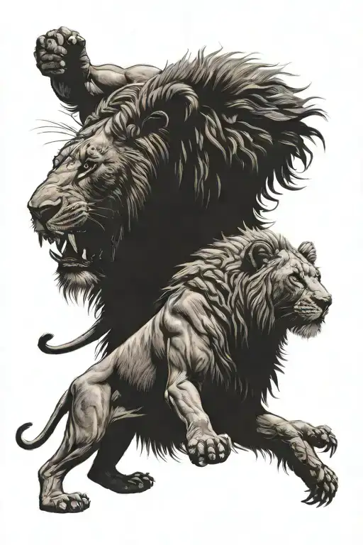 a person who is strong and powerful and loves lions elephants and bear and is a fearless person with dark past history tattoo design idea