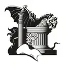 Broken Greek column with a bat sitting on it one cobra tattoo design idea