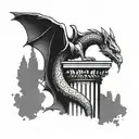 Broken Greek column with a bat sitting on it one cobra tattoo design idea