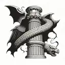 Broken Greek column with a bat sitting on it one cobra tattoo design idea