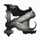 Broken Greek column with a bat sitting on it one cobra tattoo design idea