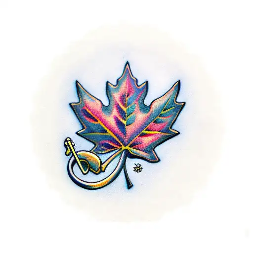 harp maple leaf tattoo design idea