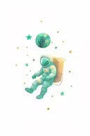 pondersome astronaut floating in space looking at the stars. Show the stars and galaxies he is looking at tattoo design idea
