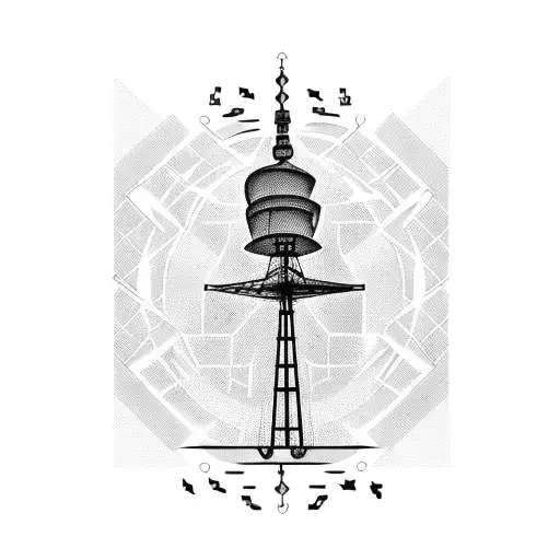 A radio tower intertwined with a chessboard pattern tattoo design idea