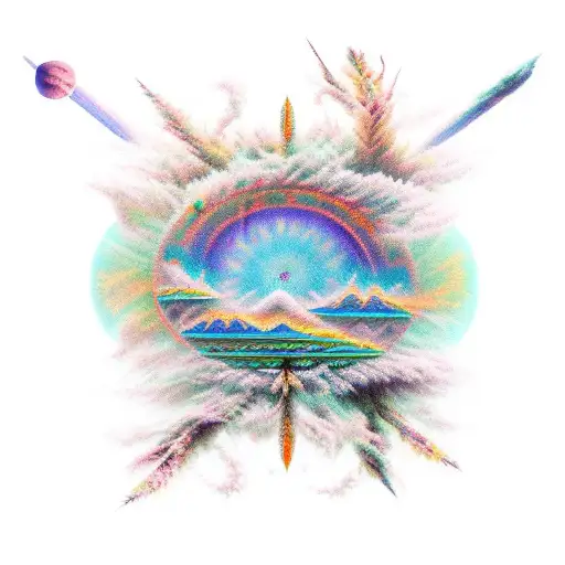 A new-school interpretation of a Native American legend set in a cosmic landscape tattoo design idea