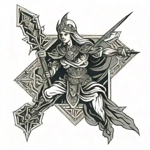 in the Slavic style, a female figure armed with a halberd tattoo design idea