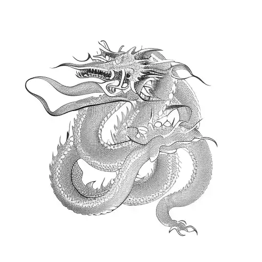 Blueprint of a Japanese dragon with demon features tattoo design idea