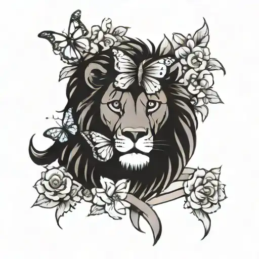 cancer ribbon, flowers, butterflies, lion head tattoo design idea