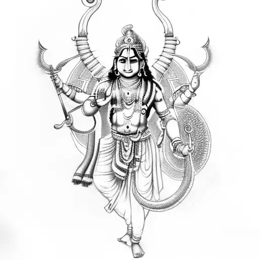 hindu mythological Ram and krishna with geometric shapes and shlok  tattoo design idea