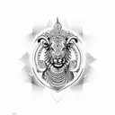 technology hindu mythological Ram and krishna with geometric shapes and shlok  tattoo design idea