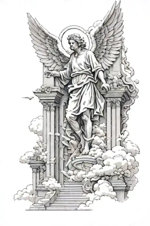 angel gabriel going thrue heaven gate tattoo design idea