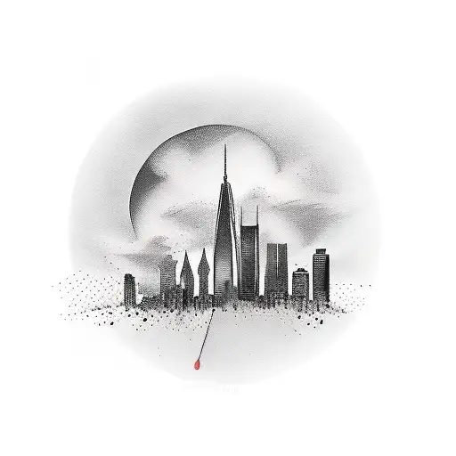 city skyline with sunset tattoo design idea