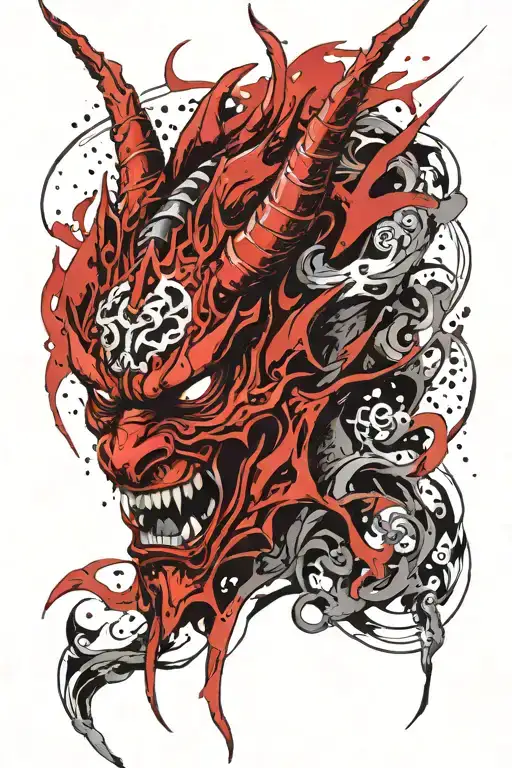 dragon oni mask tattoo design idea