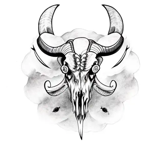 Ram skull with ravens on each side tattoo design idea