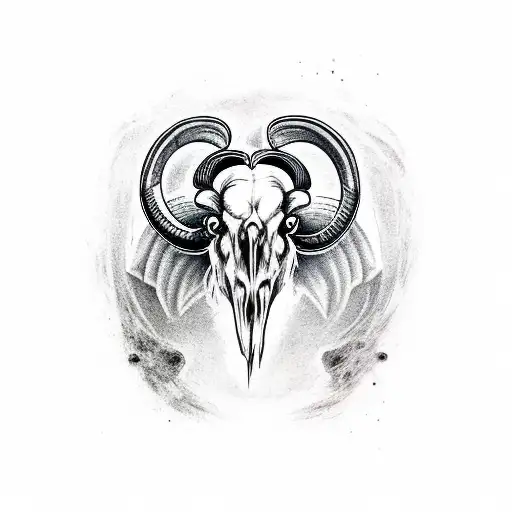 Ram skull with ravens on each side of the ram skull tattoo design idea