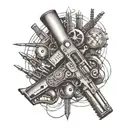 Create a sleeve tattoo featuring an assortment of vintage firearms and electrical symbols, honoring your profession as an electrician with a touch of badassery tattoo design idea