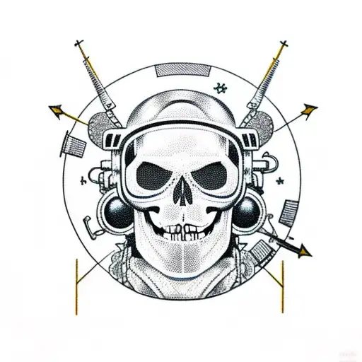 Skull astronaut with clocks fighting an archer centaur tattoo design idea