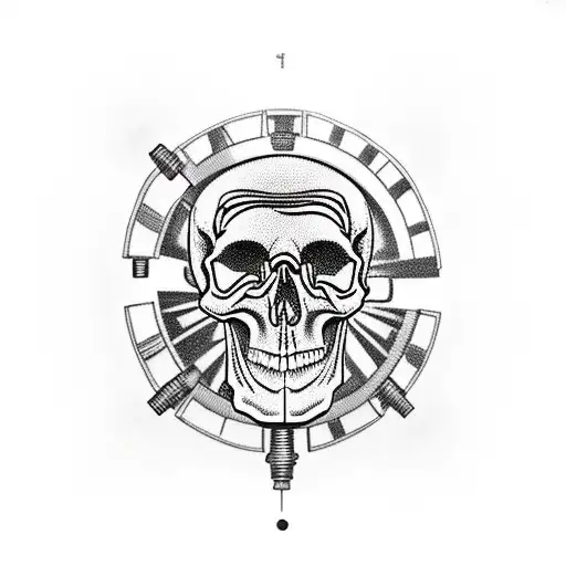 Skull with mechanical gears and clockwork elements tattoo design idea