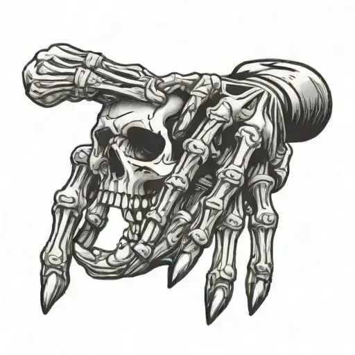 skeleton hand on hand and fingers tattoo design idea