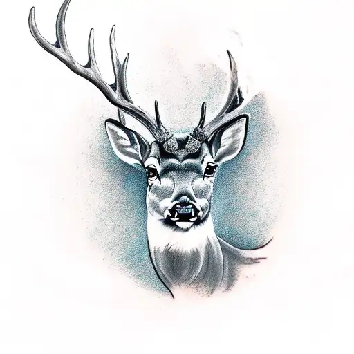 A realistic tattoo of a deer standing in front of a flaming heart tattoo design idea