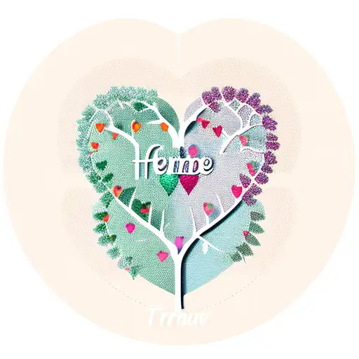A heart-shaped family tree with each member's name incorporated into the branches tattoo design idea