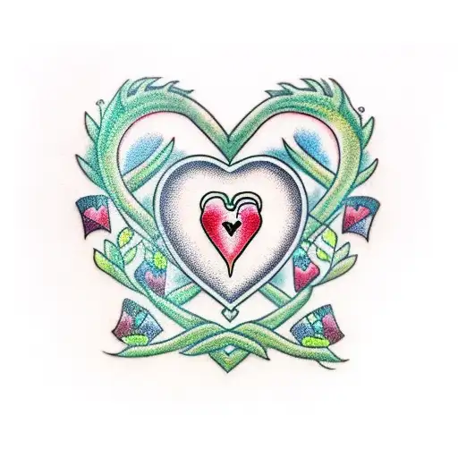 A heart-shaped family tree with each member's name incorporated into the branches tattoo design idea