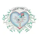 A heart-shaped family tree with each member's name incorporated into the branches tattoo design idea