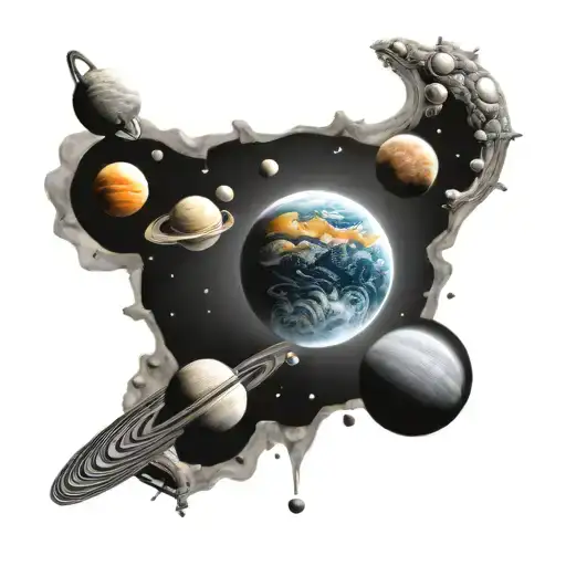 solar system inside tattoo design idea