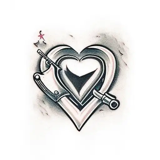 guns, dagger, heart tattoo design idea