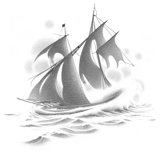 A tiller boat sailing on rough waves with a menacing grim reaper figurehead tattoo design idea