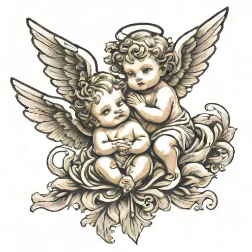 2 baby angel flying tattoo design idea